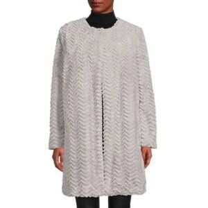 Chevron Textured Chic Faux Fur Coat - Color Cement - Carmen Marc Valvo